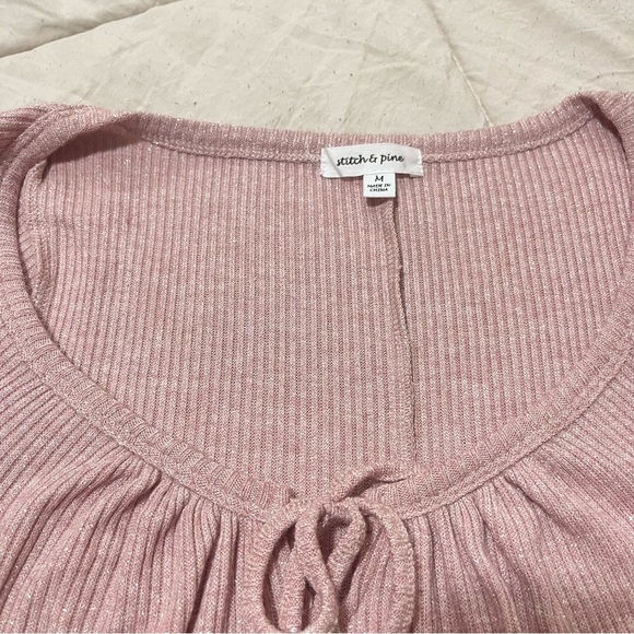 Stitch & Pine Womens Baby Pink Micro Ribbed Scoop Neck Dress Metallic Size M - Picture 4 of 7